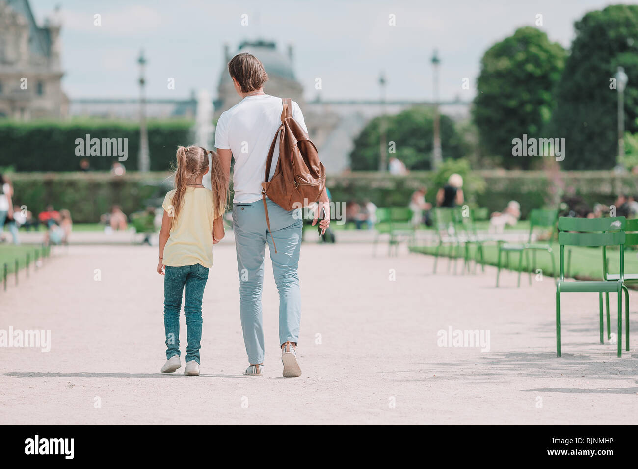 Father and little girl in European city, Paris, France. French summer ...