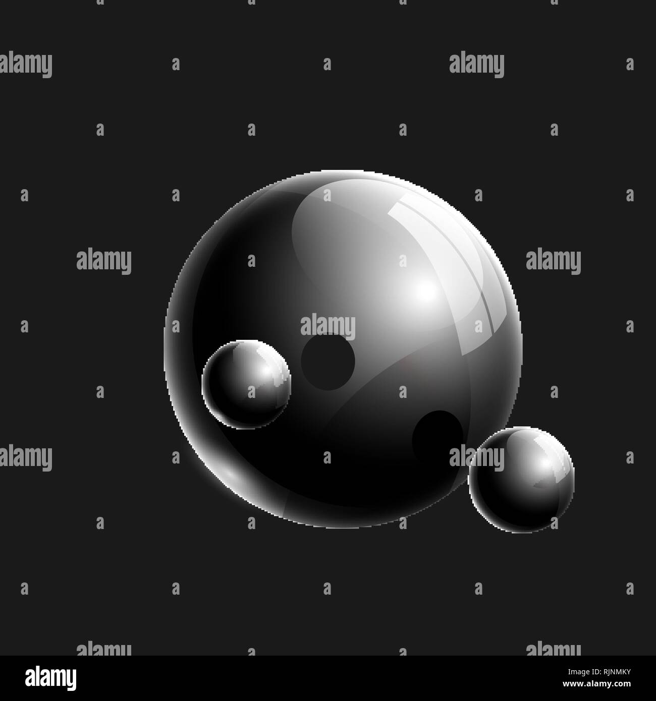 Black 3d realistic glass balls composition for design Stock Vector