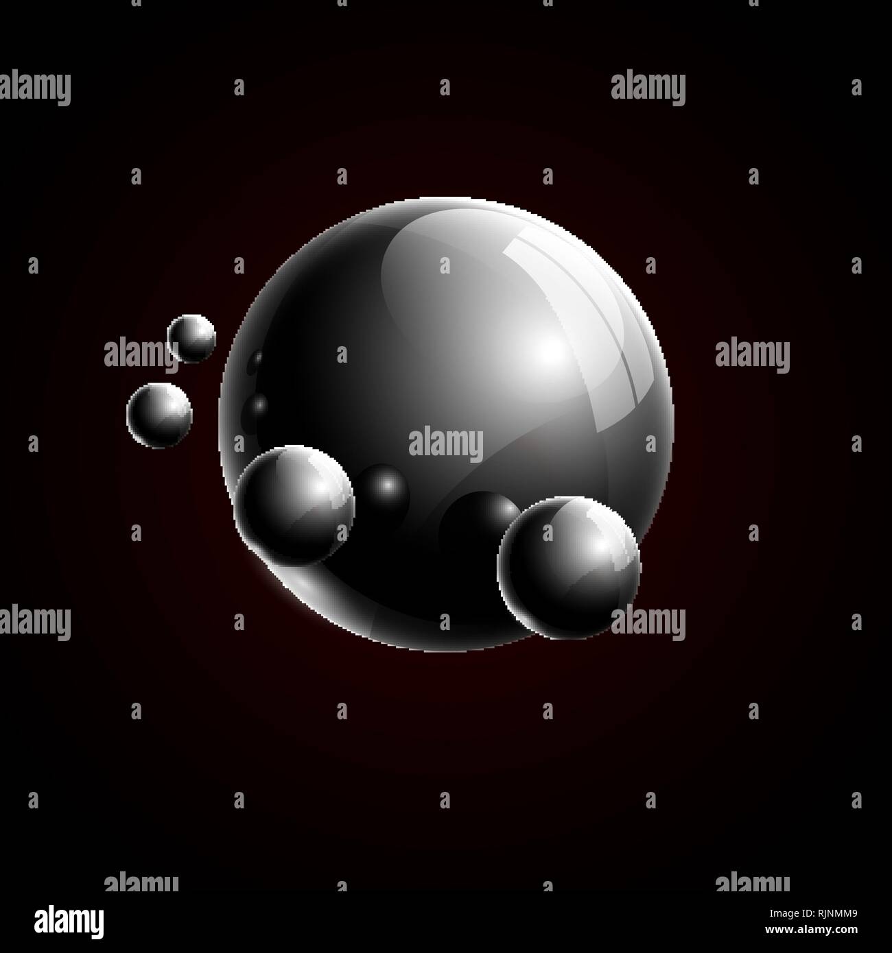 Black 3d realistic glass balls composition for design Stock Vector