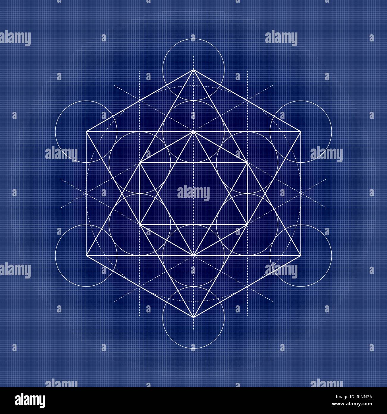 Metatrons cube, sacred geometry illustration on technical paper Stock ...