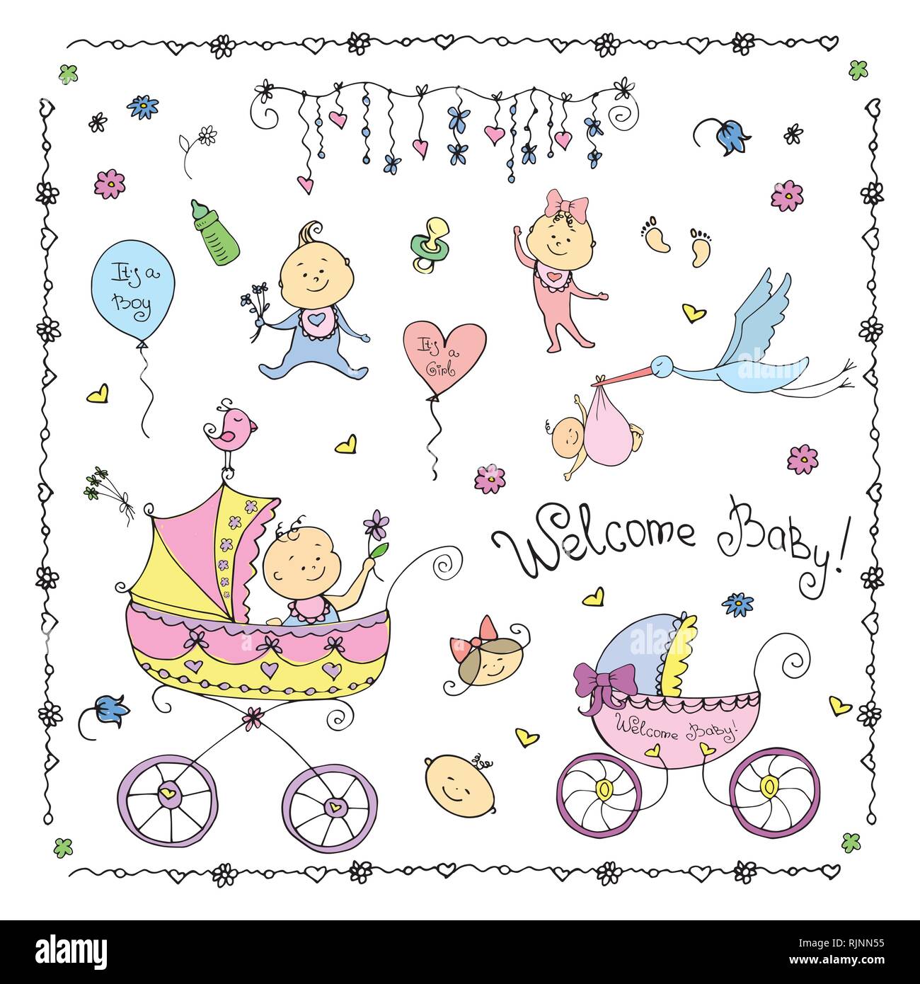 Set of newborn children,objects and accessories Stock Vector Image ...