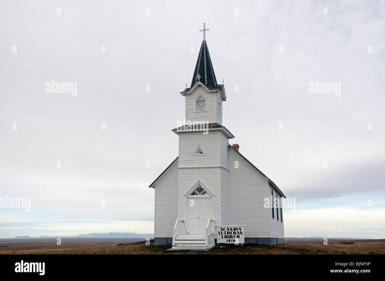Lutheran Church established in 1916 on the Great Plains in Phillips County, Montana. Stock Photo