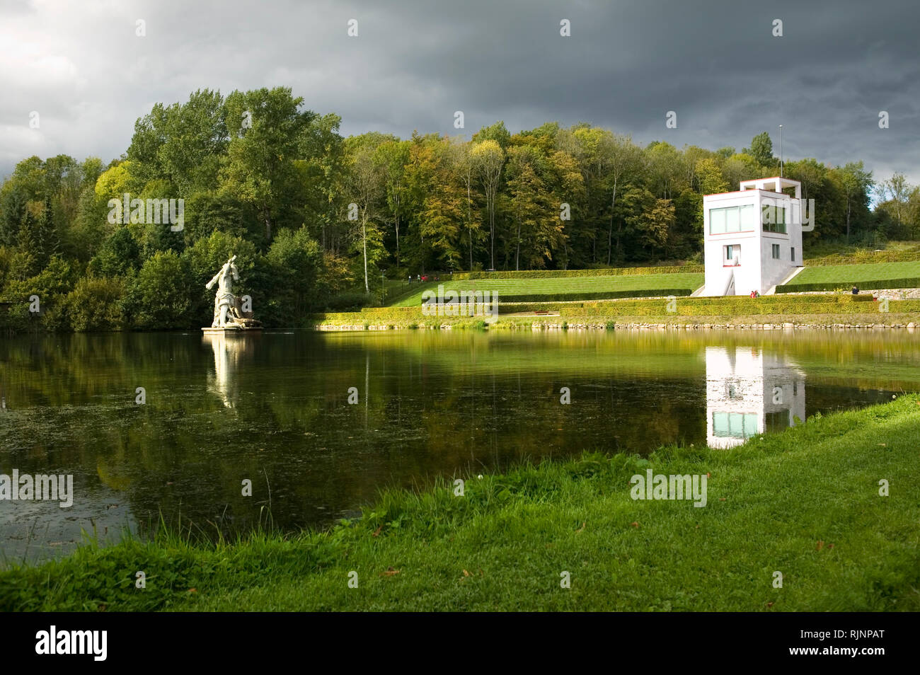 Hercules pond with the globe house, Gottorf Palace, palace garden, Schleswig, Schleswig-Holstein, Germany, Europe Stock Photo