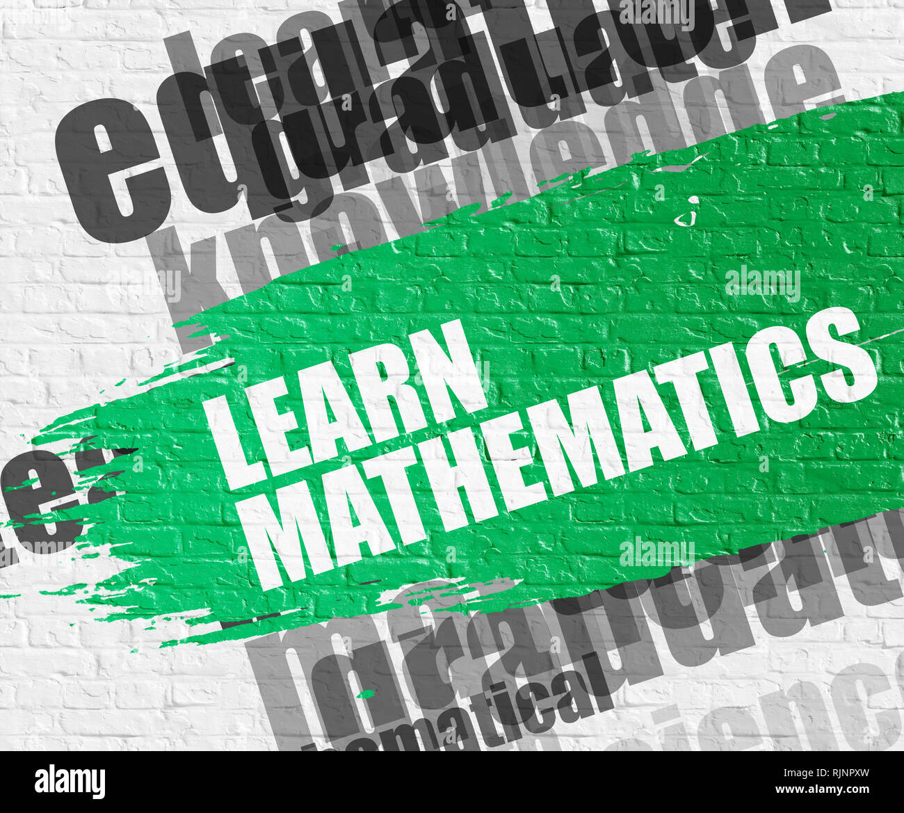 Education Service Concept: Learn Mathematics Modern Style Illustration on the Green Grunge Paint Stripe. Learn Mathematics. Green Message on the White Stock Photo
