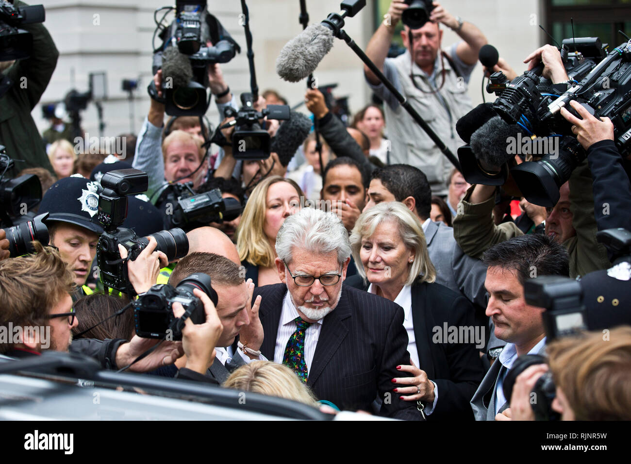 Rolf Harris leaves Westminster Magistrates Court on September 23, 2013. Stock Photo