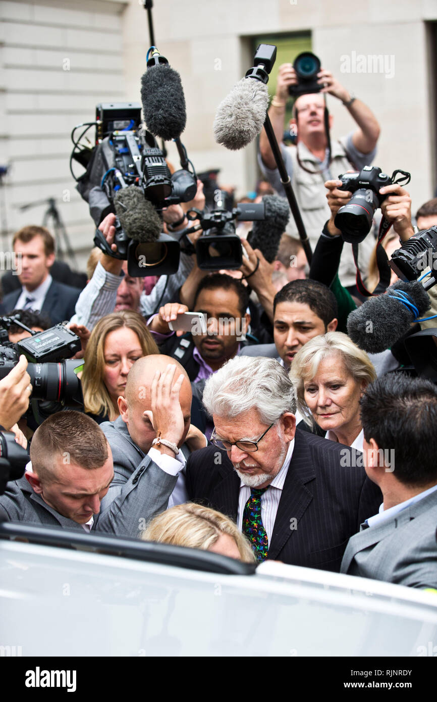 Rolf Harris leaves Westminster Magistrates Court on September 23, 2013. Stock Photo