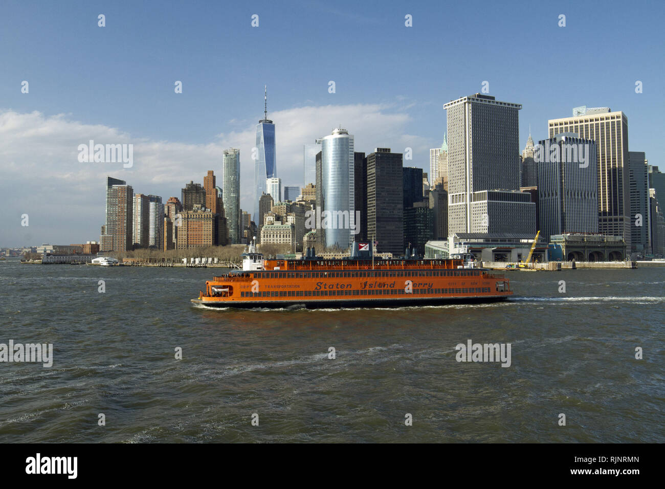 South Manhattan seen from the Hudson River with the ferry connecting