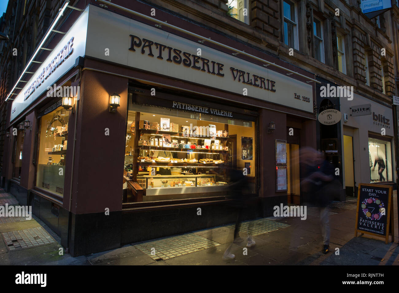 Glasgow, UK. 25 January 2019. Patisserie Valerie is a chain of cafés that operates in the United Kingdom. The chain specialises in hand-made cakes, an Stock Photo
