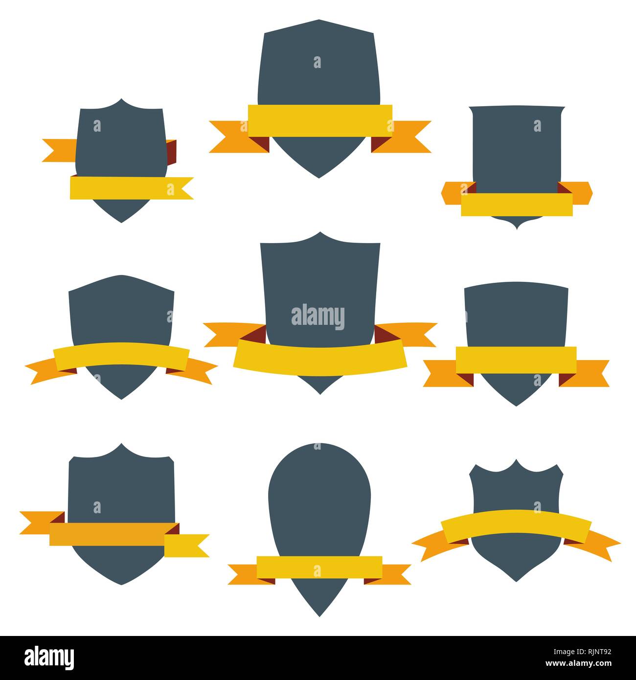 Vintage shields set with yellow ribbons isolated Stock Vector