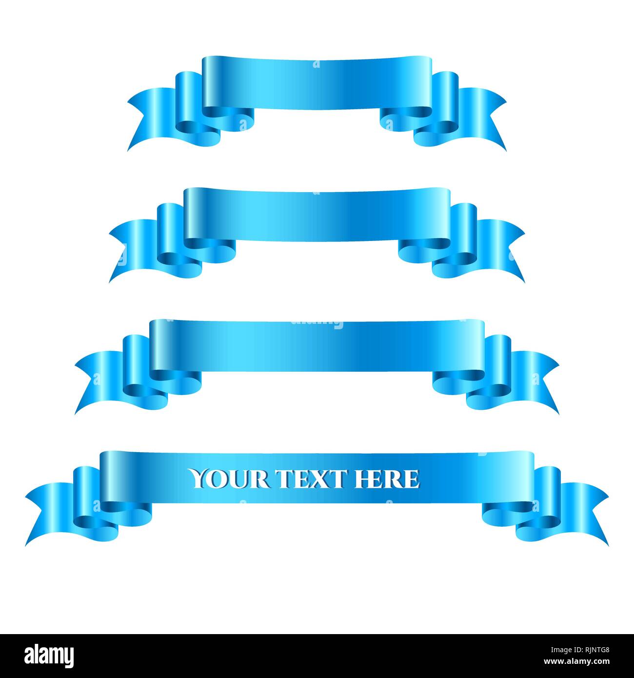 Blue ribbon banners set. Beautiful blank for decoration graphic. Old vintage style design. Premium decorative elements isolated Stock Vector