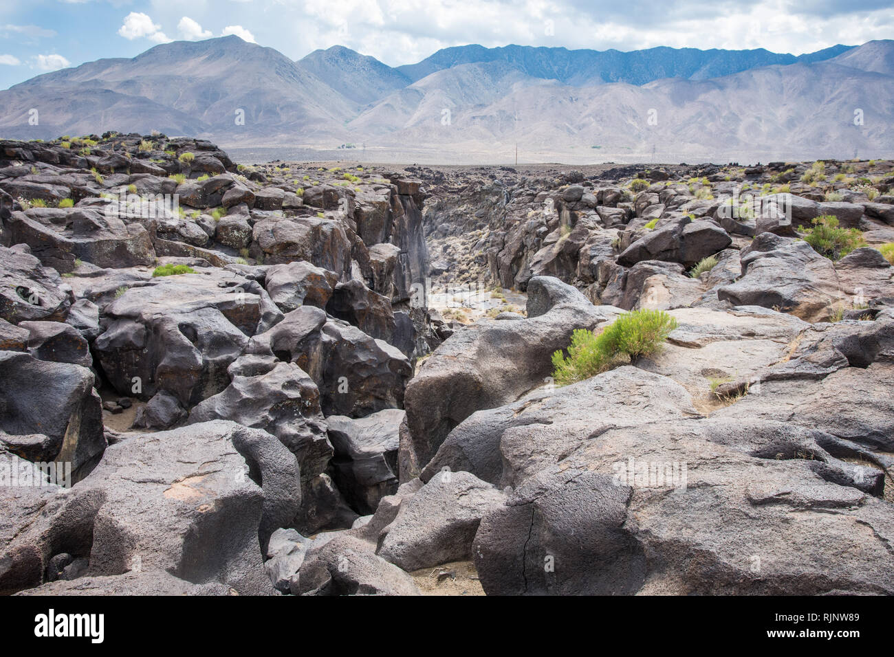 Fossil Falls formed years ago when the Owens River carved through the volcanic basalt rocks in