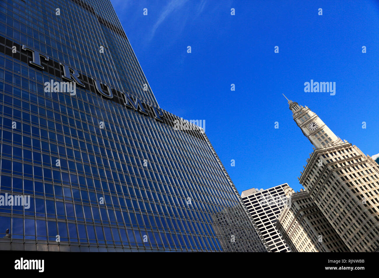 A closed up the view of Trump International Hotel & Tower Chicago.Chicago. Illinois. USA Stock Photo