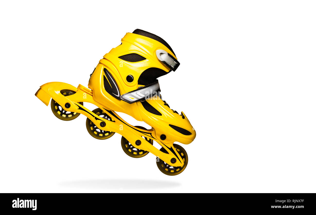yellow rollers with four wheels on a white background Stock Photo