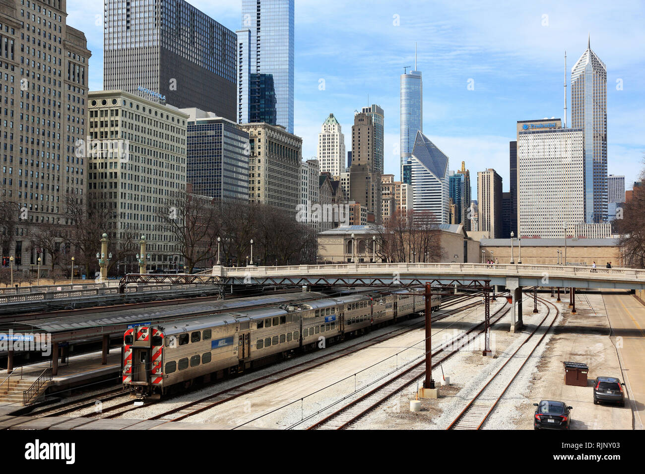 Rail yard in Grant Park looking north with Buildings along Michigan