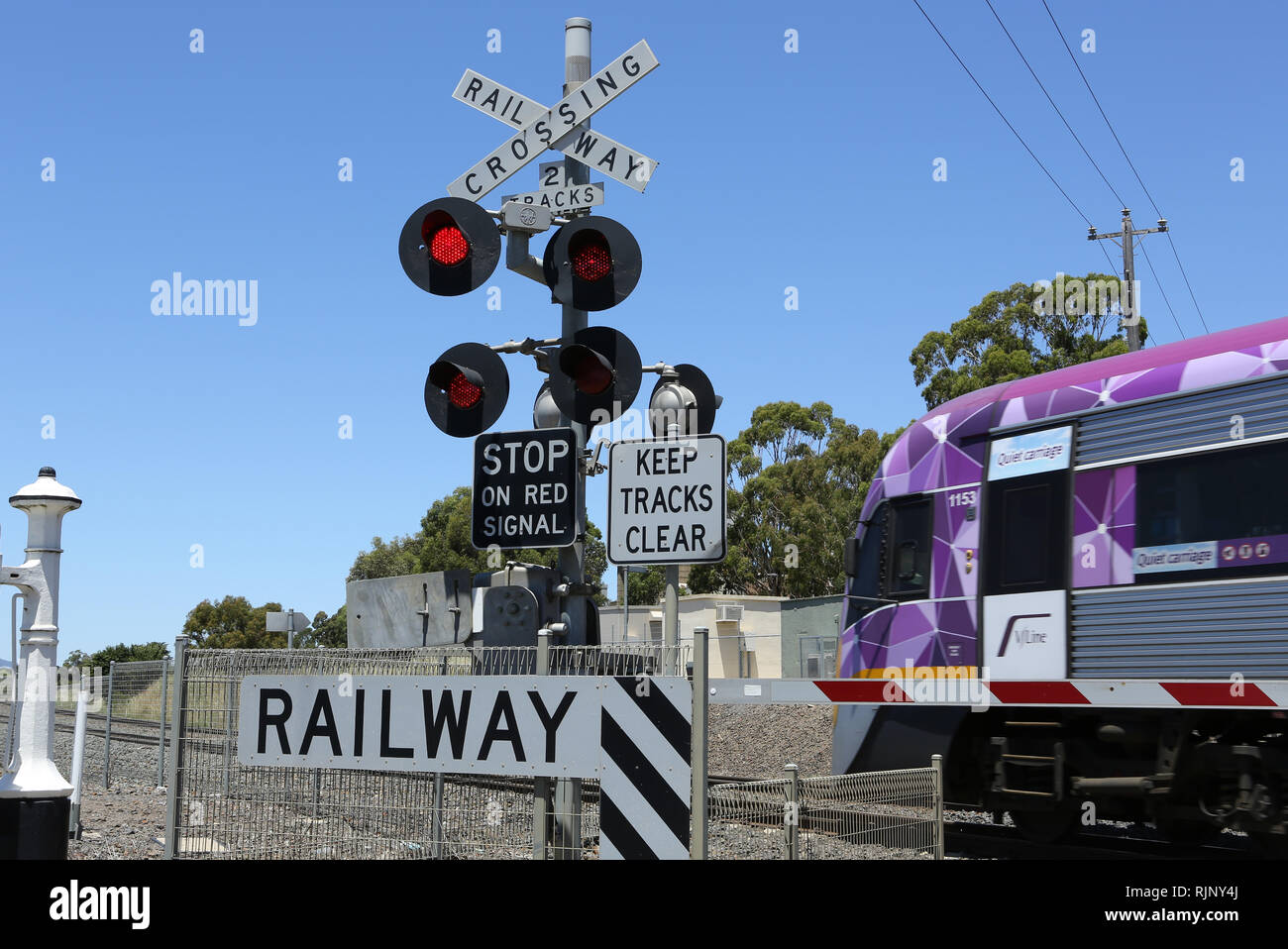 A railway crossing in an Australian township in the State of Victoria