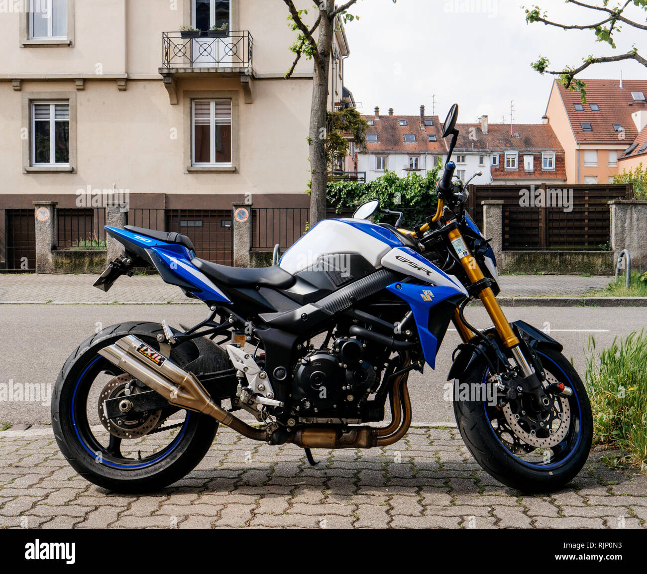 STRASBOURG, FRANCE - MAY 5, 2018: New fast SUZUKI GSR motorcycle bike  parked on street in France Stock Photo - Alamy