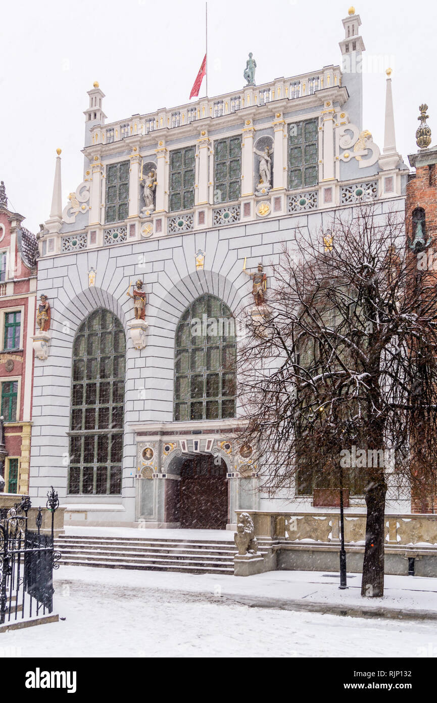 Dutch Mannerist style facade of Dwor Artusa, Arthur's Court, 1717, by Abraham Van den Blocke, Długi Targ, Gdańsk, Poland Stock Photo