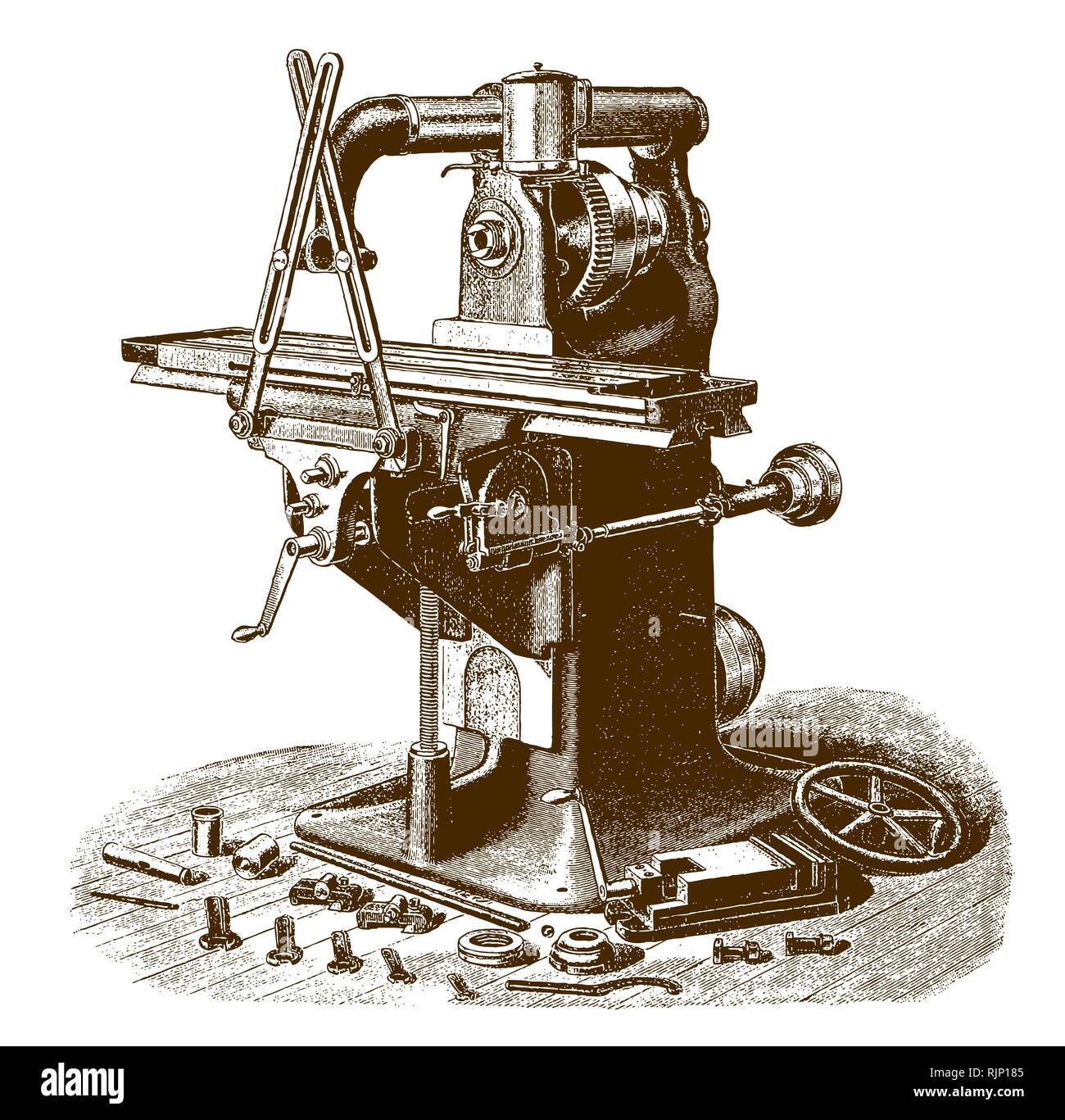 Historic plain milling machine (after an engraving or etching from the