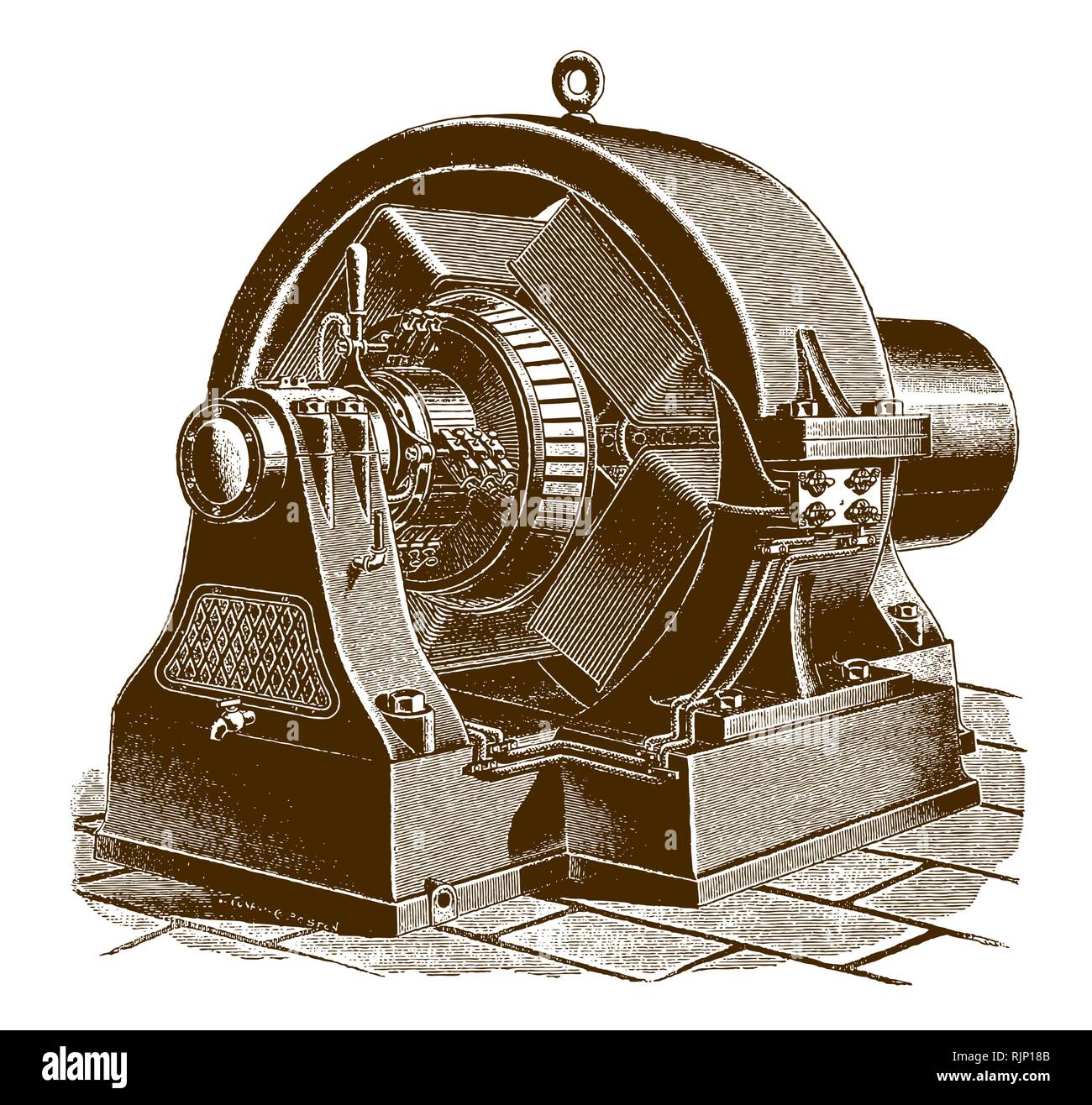 Historic multipolar generator (after an engraving or etching from the ...