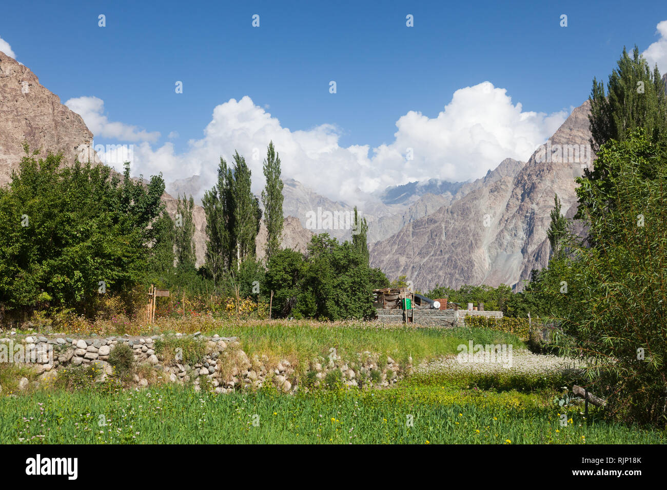 Beautiful scenery of Turtuk village located in Nubra Valley (in part along Shyok River) close to Line of Contol, Ladakh, Jammu and Kashmir, India Stock Photo