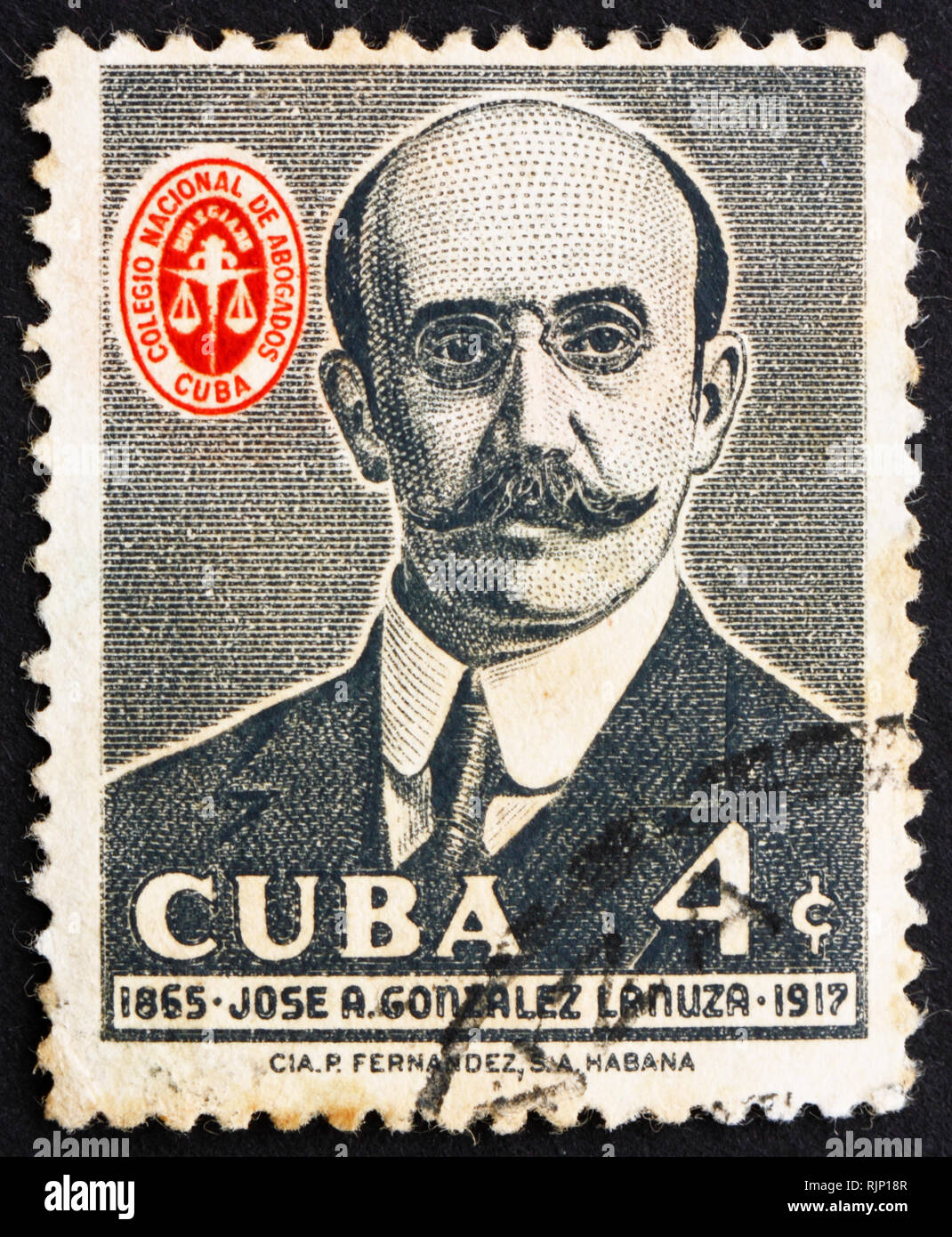CUBA - CIRCA 1958: a stamp printed in the Cuba shows Jose Antonio Gonzales Lanuza, Lawyer, circa 1958 Stock Photo