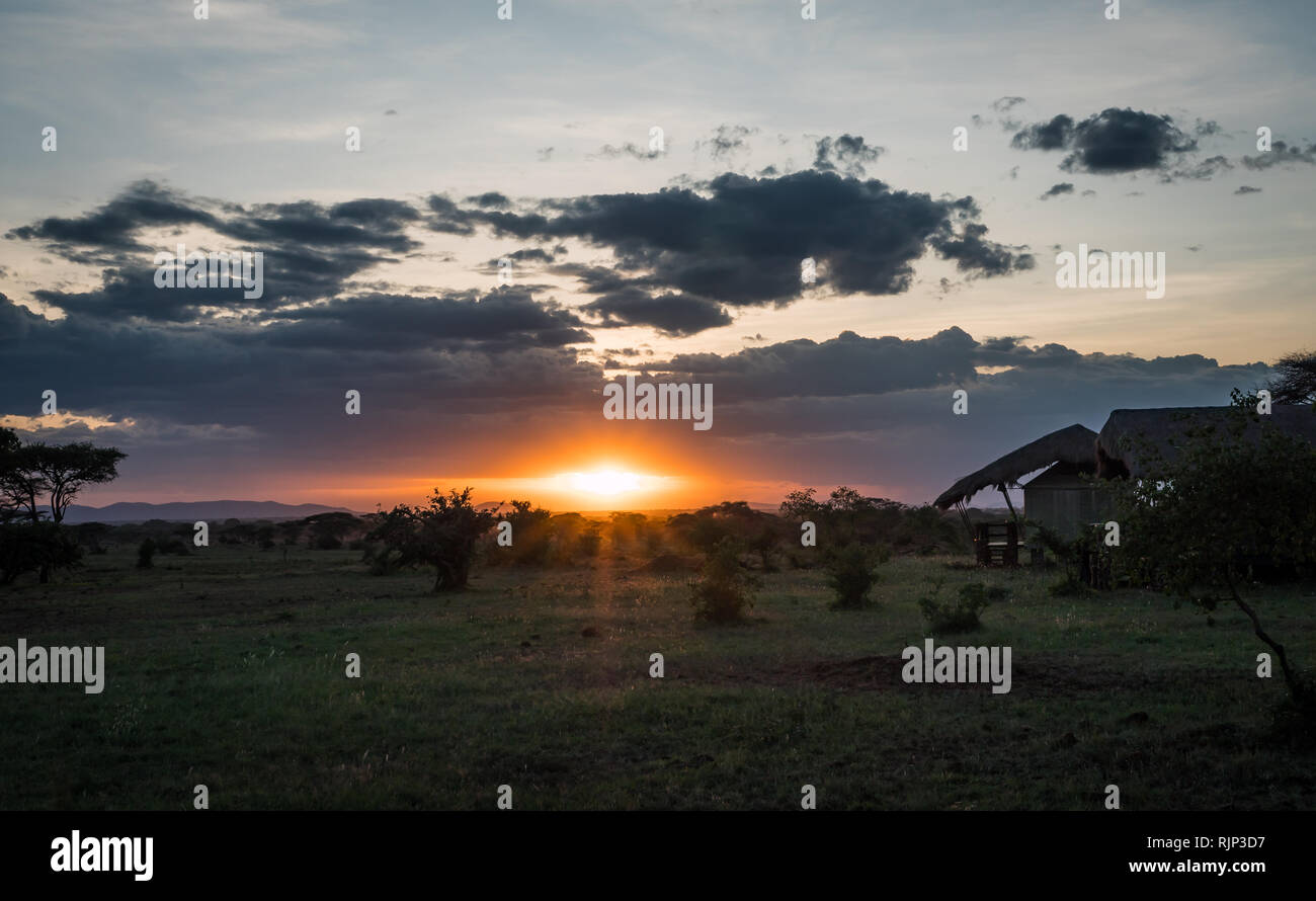 Sunset over Serengeti, December 2016 Stock Photo