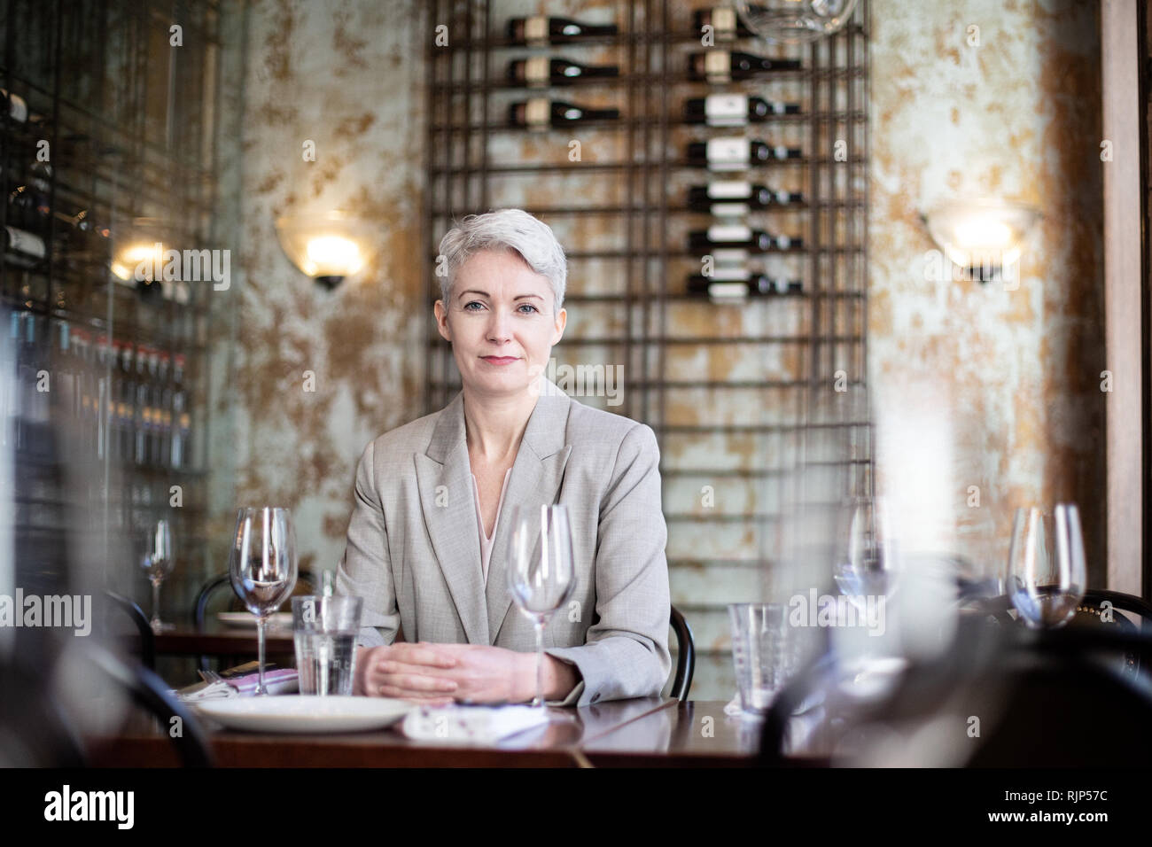 Portrait of businesswoman in a restaurant Stock Photo