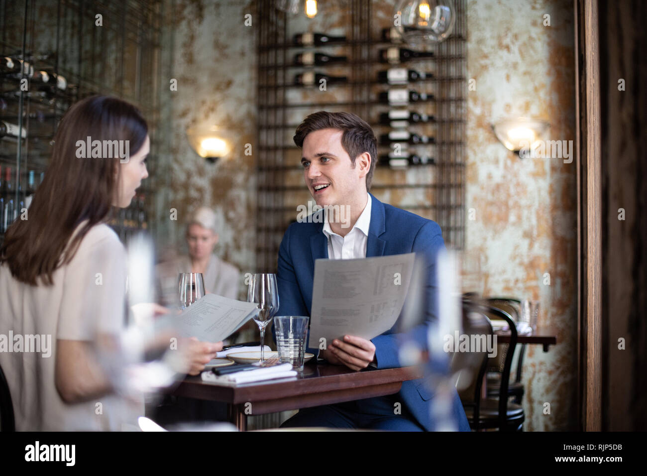 Couple having a meal in a restaurant Stock Photo