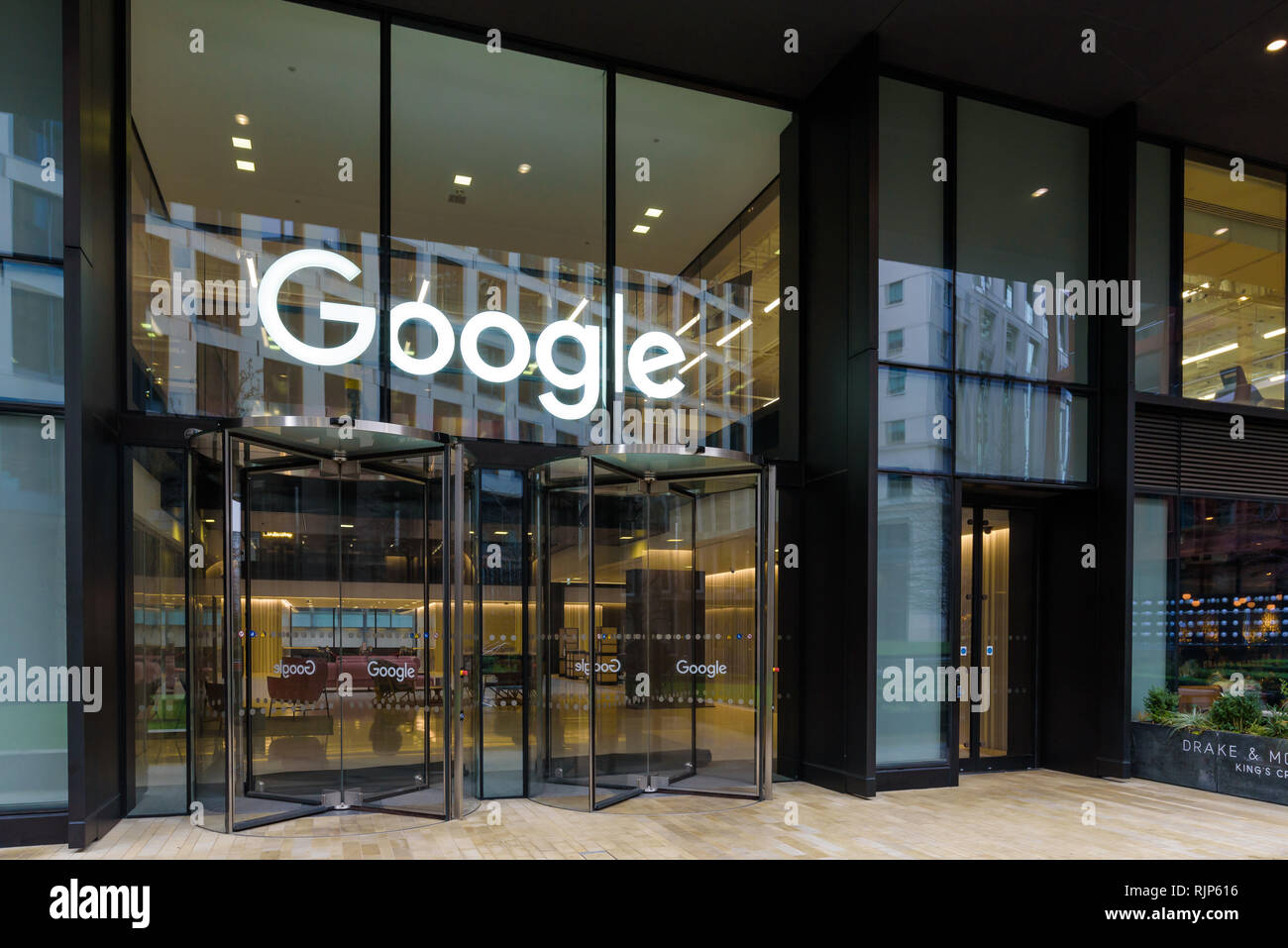 London, England. January 2018 Google headquarters offices in London close to St Pancras International and King's Cross train stations. Stock Photo