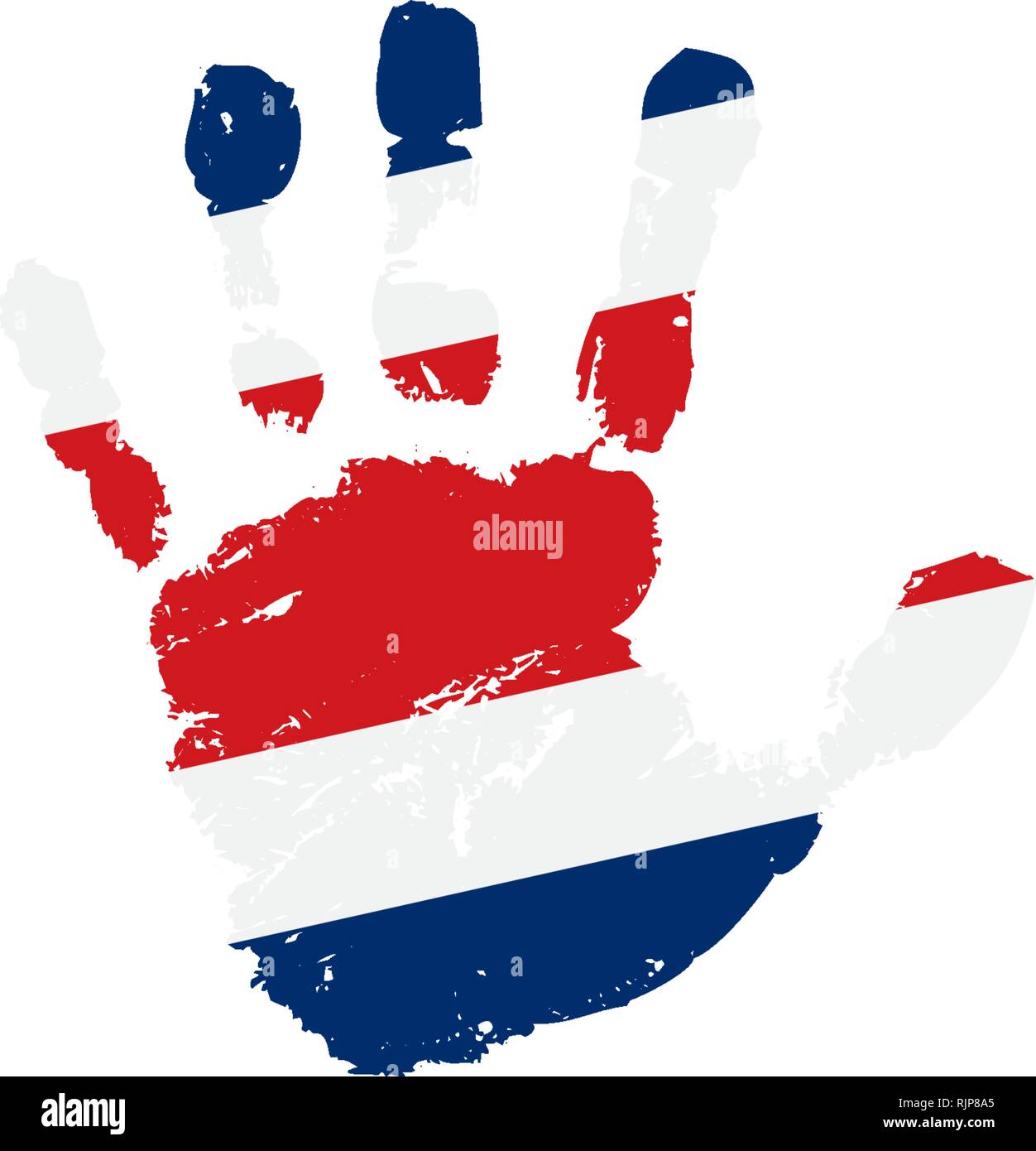 Costa Rica flag and hand on white background. Vector illustration Stock