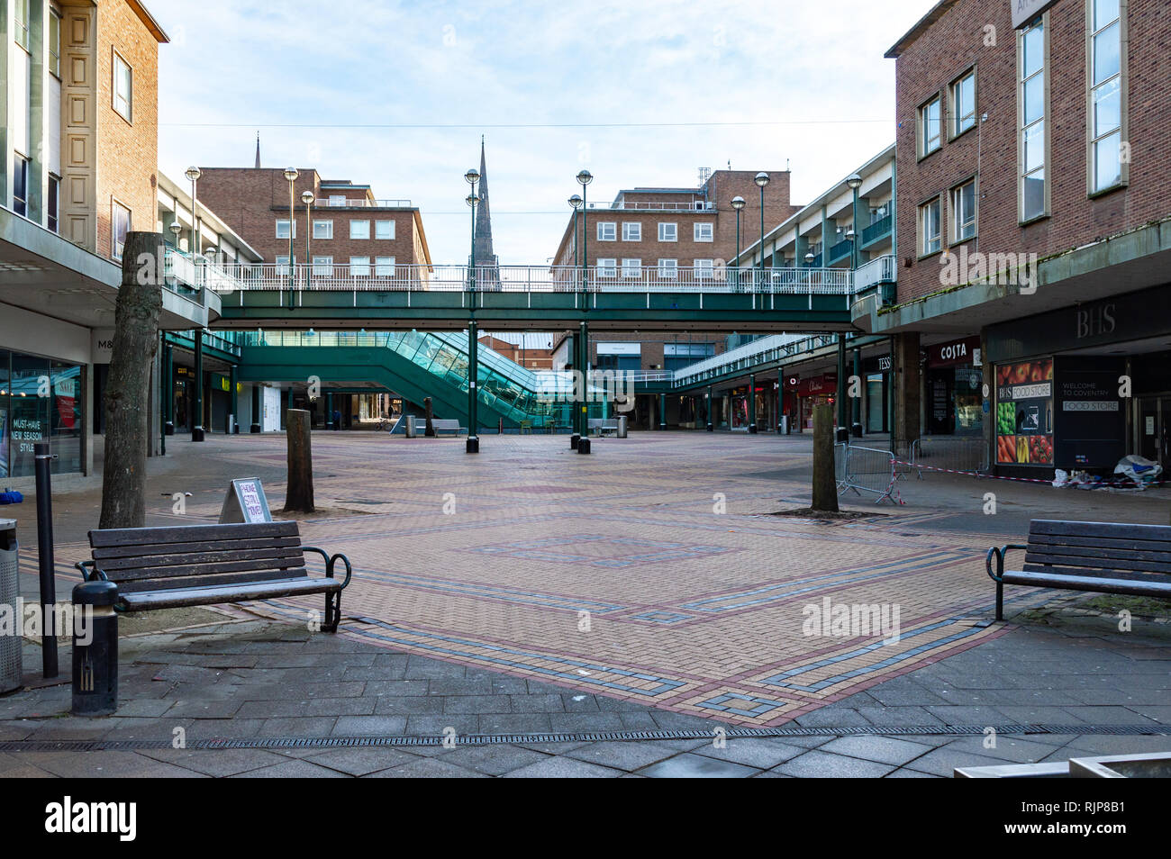 Looking up from the fountain to the upper precinct in Coventry City