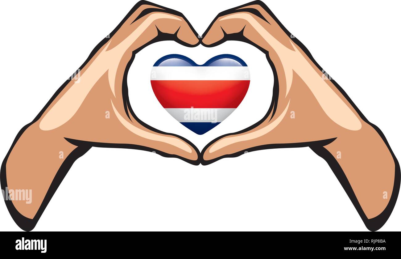 Costa Rica flag and hand on white background. Vector illustration Stock
