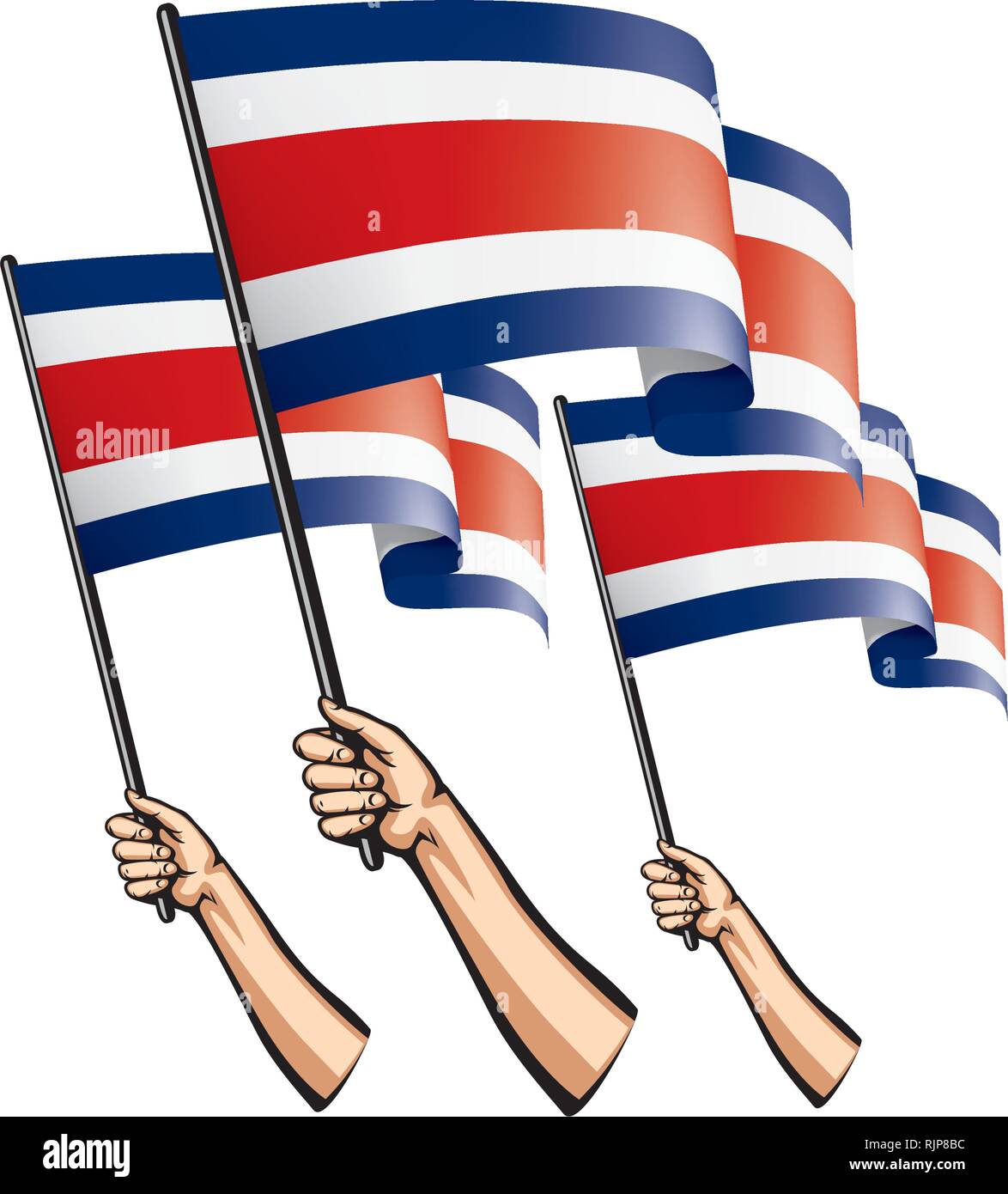 Costa Rica flag and hand on white background. Vector illustration Stock