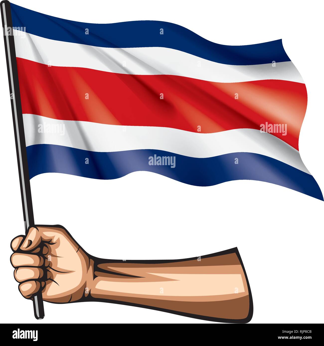 Costa Rica flag and hand on white background. Vector illustration Stock ...