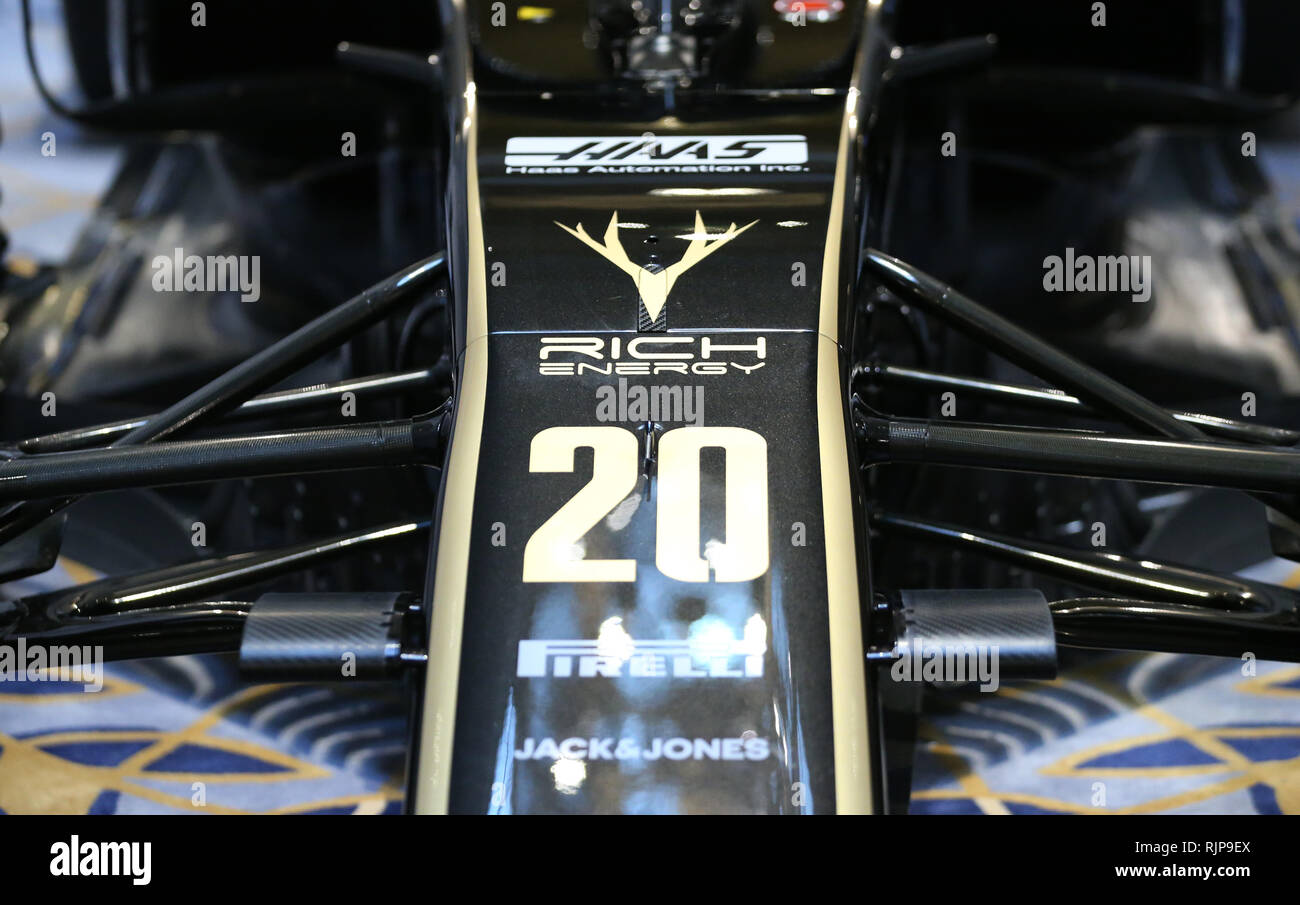 Rich Energy Livery during the Rich Energy Haas F1 Team 2019 car launch at the Royal Automobile Club, London. Stock Photo