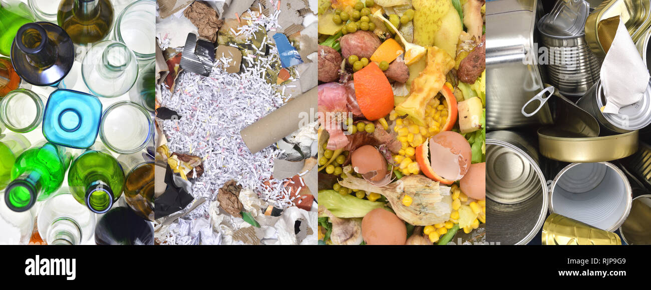 recycling glass, paper,organic and tin can Stock Photo