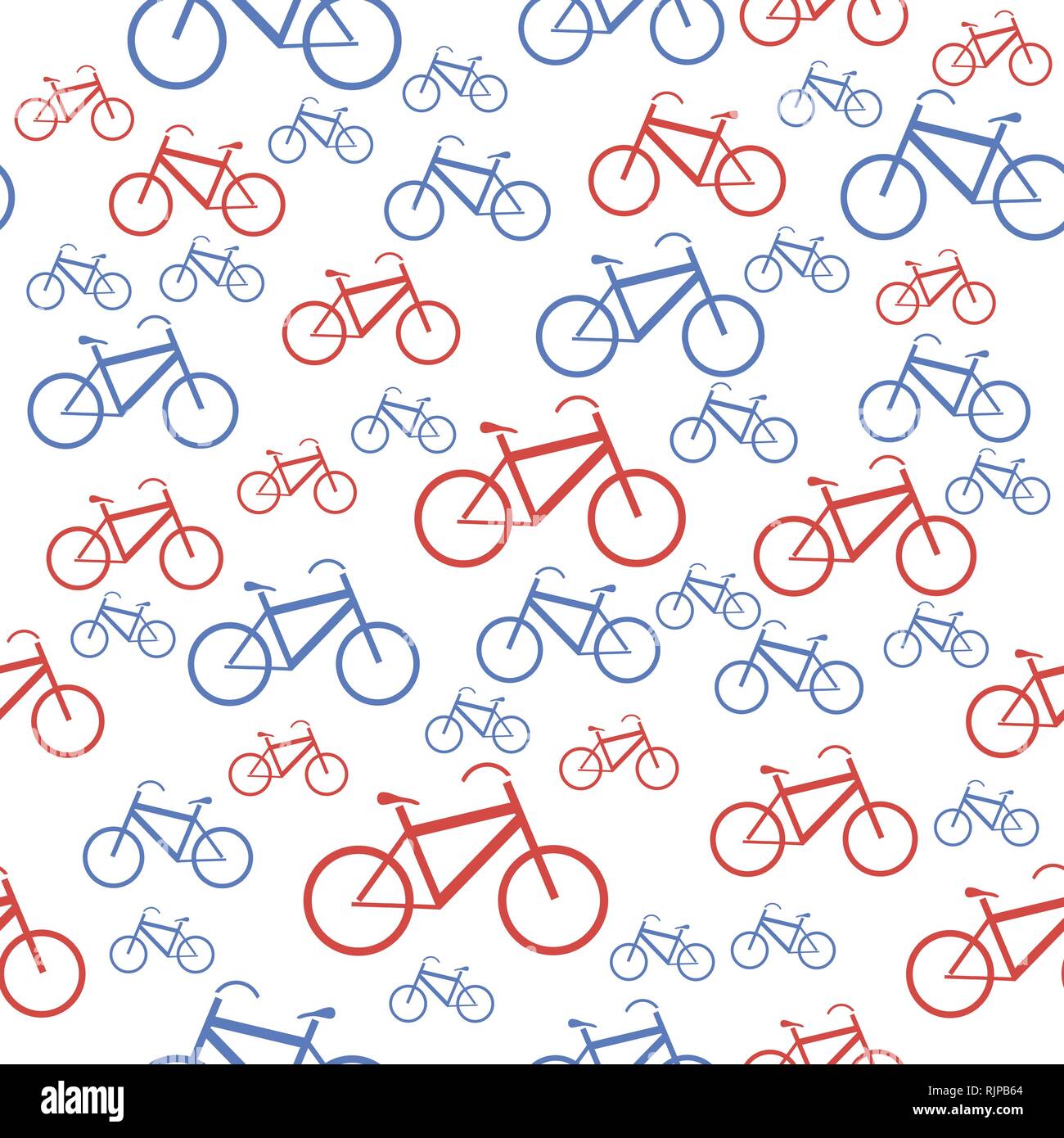 Red Blue Bicycle Silhouette Seamless Pattern Stock Vector