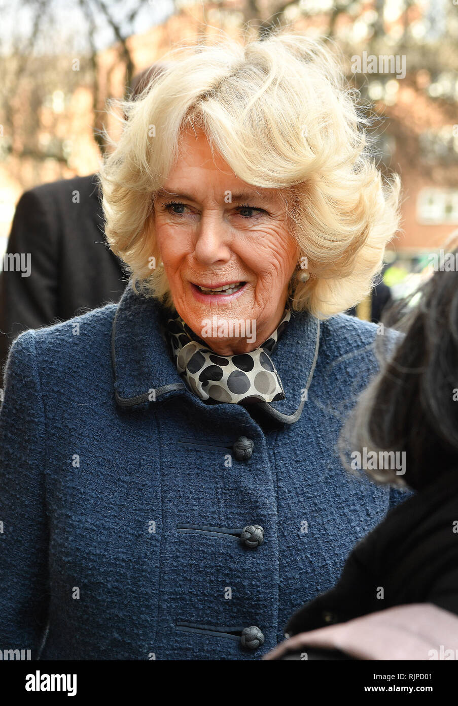 The Duchess of Cornwall meets the people who grow garden produce during a visit to the Lambeth GP Food Co-op Garden at Swann Mews, in Stockwell, London. Stock Photo
