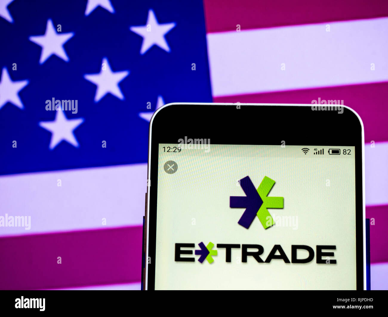 ETrade Financial services company logo seen displayed on smart phone
