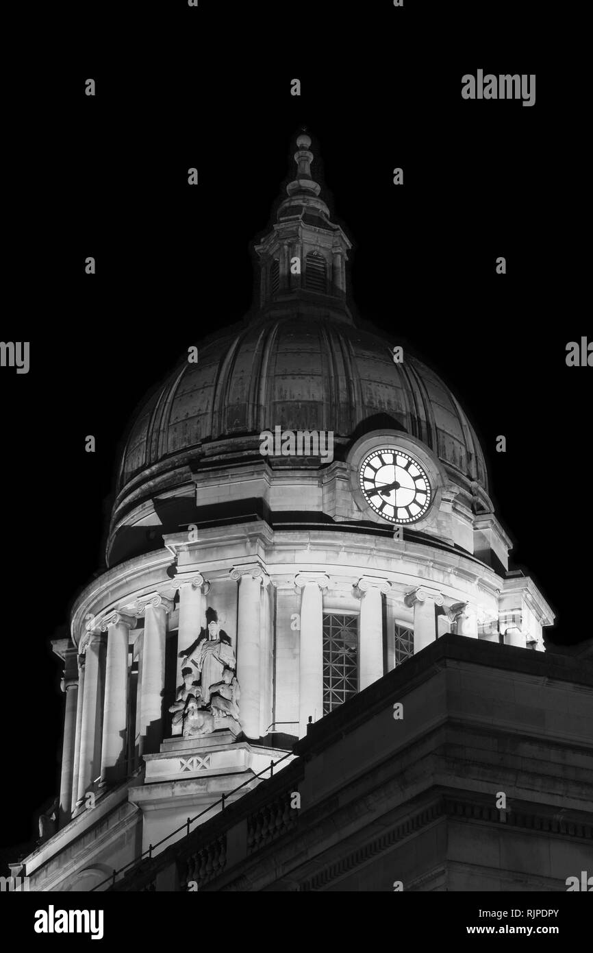 Nottingham Council House at Night. Black and White Photo of Nottingham Council Building Stock Photo