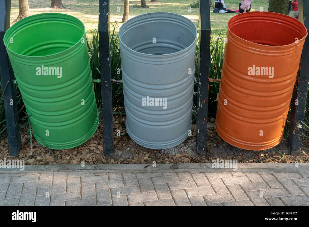three colors Recycle trash can in Mexico city Stock Photo Alamy