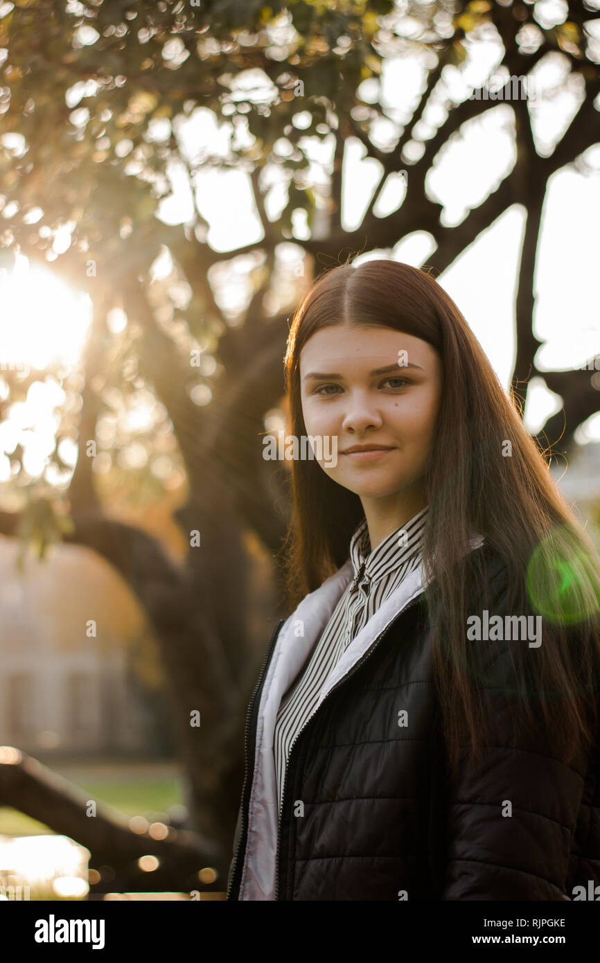 Portrait of a young beautiful brown-haired girl Stock Photo