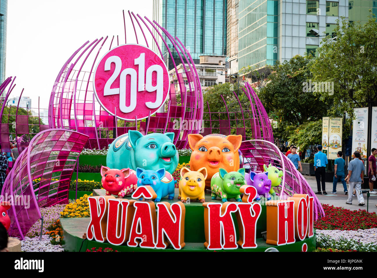 Ho Chi Minh City, Vietnam february 4, 2019 Nguyen Hue flower street during Lunar New Year at