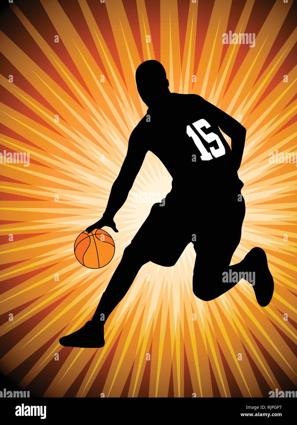 basketball player on the abstract orange background - vector Stock Vector