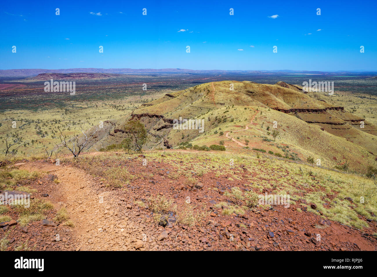 hiking on mount bruce in the desert of karijini national park, western australia Stock Photo