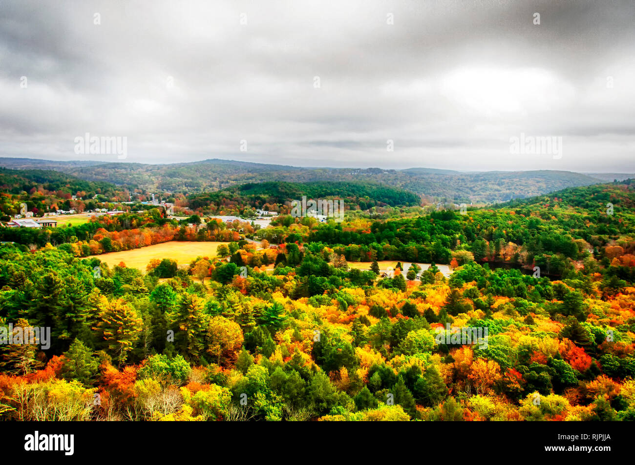 An elevated view of the fall foliage at black rock state park and