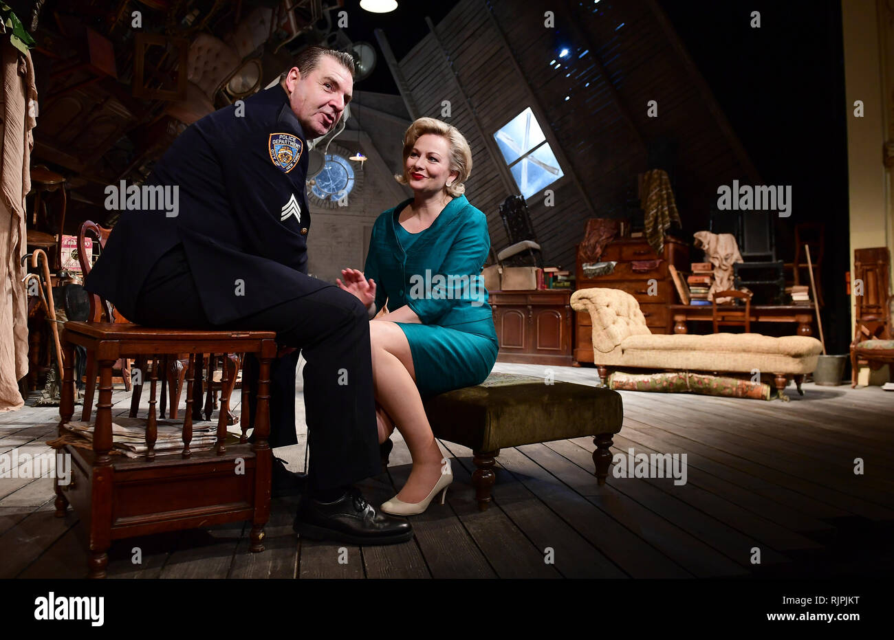 Brendan Coyle and Sara Stewart during a dress rehearsal of Arthur Miller's The Price ahead of its West Run at the Wyndham's Theatre, central London. Stock Photo