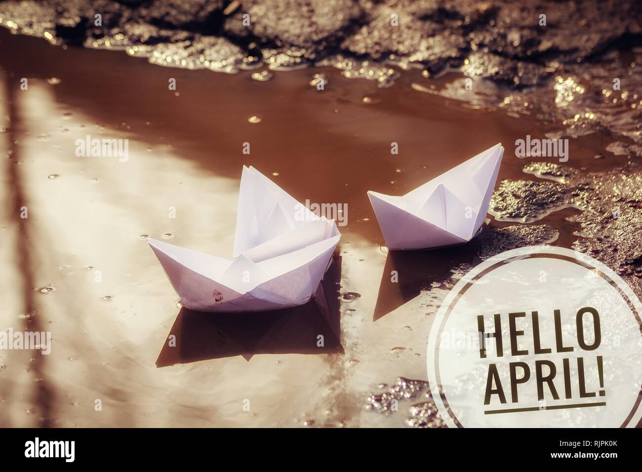 Banner Hello April. Welcome month of spring. Hello April. Welcome card ...