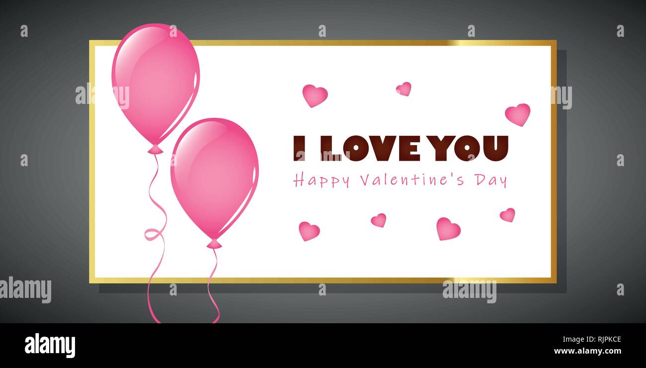 happy valentines day greeting card with pink hearts and balloons vector ...