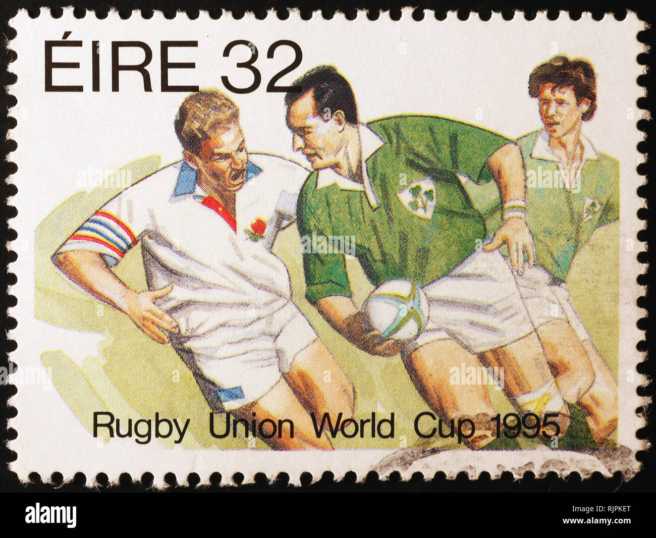 Irish national rugby team on postage stamp Stock Photo